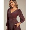 imageEverPretty Womens Glitter ALine VNeck Tea Length Long Sleeves Wedding Guest Dresses with Pockets 02523Burgundy