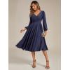 imageEverPretty Womens Glitter ALine VNeck Tea Length Long Sleeves Wedding Guest Dresses with Pockets 02523Navy Blue