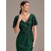 imageEverPretty Womens Gorgeous V Neck Sequin Tulle Short Sleeves Bodycon Maxi Formal Evening Gowns 02370Deep Green