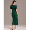 imageEverPretty Womens Gorgeous V Neck Sequin Tulle Short Sleeves Bodycon Maxi Formal Evening Gowns 02370Deep Green