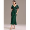 imageEverPretty Womens Gorgeous V Neck Sequin Tulle Short Sleeves Bodycon Maxi Formal Evening Gowns 02370Deep Green
