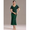 imageEverPretty Womens Gorgeous V Neck Sequin Tulle Short Sleeves Bodycon Maxi Formal Evening Gowns 02370Deep Green