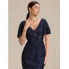 imageEverPretty Womens Gorgeous V Neck Sequin Tulle Short Sleeves Bodycon Maxi Formal Evening Gowns 02370Navy Blue