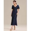 imageEverPretty Womens Gorgeous V Neck Sequin Tulle Short Sleeves Bodycon Maxi Formal Evening Gowns 02370Navy Blue