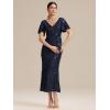 imageEverPretty Womens Gorgeous V Neck Sequin Tulle Short Sleeves Bodycon Maxi Formal Evening Gowns 02370Navy Blue