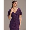 imageEverPretty Womens Gorgeous V Neck Sequin Tulle Short Sleeves Bodycon Maxi Formal Evening Gowns 02370Purple