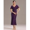 imageEverPretty Womens Gorgeous V Neck Sequin Tulle Short Sleeves Bodycon Maxi Formal Evening Gowns 02370Purple