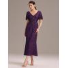 imageEverPretty Womens Gorgeous V Neck Sequin Tulle Short Sleeves Bodycon Maxi Formal Evening Gowns 02370Purple