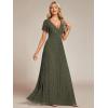 imageEverPretty Womens V Neck Glitter Pleated Short Sleeves Floor Length A Line Formal Evening DressesOlive Green