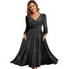 imageEverPretty Womens Glitter ALine VNeck Tea Length Long Sleeves Wedding Guest Dresses with Pockets 02523Black
