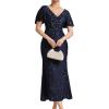 imageEverPretty Womens Gorgeous V Neck Sequin Tulle Short Sleeves Bodycon Maxi Formal Evening Gowns 02370Navy Blue