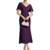 imageEverPretty Womens Gorgeous V Neck Sequin Tulle Short Sleeves Bodycon Maxi Formal Evening Gowns 02370Purple
