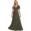 imageEverPretty Womens V Neck Glitter Pleated Short Sleeves Floor Length A Line Formal Evening DressesOlive Green