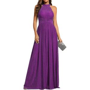 imageEverPretty Womens Sexy Halter Sleeveless Pletaed Floor Length Glitter Evening Formal Dress 41961Sparkling Grape