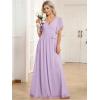 imageEverPretty Womens Bridesmaid Dress VNeck Ruffle Sleeves Ruched Bust Floor Length Chiffon Formal Dresses 0164AFrosted Lilac