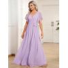 imageEverPretty Womens Bridesmaid Dress VNeck Ruffle Sleeves Ruched Bust Floor Length Chiffon Formal Dresses 0164AFrosted Lilac