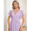 imageEverPretty Womens Bridesmaid Dress VNeck Ruffle Sleeves Ruched Bust Floor Length Chiffon Formal Dresses 0164AFrosted Lilac