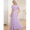 imageEverPretty Womens Bridesmaid Dress VNeck Ruffle Sleeves Ruched Bust Floor Length Chiffon Formal Dresses 0164AFrosted Lilac