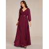 imageEverPretty Womens Chiffon ALine Floor Length V Neck Long Sleeves Pleated Formal Evening Dress 03890Burgundy