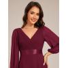 imageEverPretty Womens Chiffon ALine Floor Length V Neck Long Sleeves Pleated Formal Evening Dress 03890Burgundy