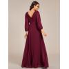 imageEverPretty Womens Chiffon ALine Floor Length V Neck Long Sleeves Pleated Formal Evening Dress 03890Burgundy