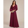 imageEverPretty Womens Chiffon ALine Floor Length V Neck Long Sleeves Pleated Formal Evening Dress 03890Burgundy