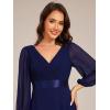 imageEverPretty Womens Chiffon ALine Floor Length V Neck Long Sleeves Pleated Formal Evening Dress 03890Navy Blue