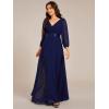 imageEverPretty Womens Chiffon ALine Floor Length V Neck Long Sleeves Pleated Formal Evening Dress 03890Navy Blue