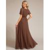 imageEverPretty Womens Classic Round Neck Short Sleeves Chiffon Floor Length Bridesmaid Dress 01840PHBrown