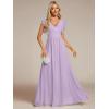 imageEverPretty Womens Flowy Chiffon A Line Ruffles Sleeves Back Cutout Bridesmaid Dresses 01819Forsted Lilac