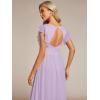 imageEverPretty Womens Flowy Chiffon A Line Ruffles Sleeves Back Cutout Bridesmaid Dresses 01819Forsted Lilac