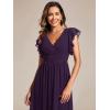 imageEverPretty Womens Flowy Chiffon A Line Ruffles Sleeves Back Cutout Bridesmaid Dresses 01819Purple