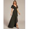 imageEverPretty Womens Glitter High Low Ruffled Hem VNeck Formal Dress with Sleeves 01738Army Green