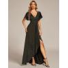 imageEverPretty Womens Glitter High Low Ruffled Hem VNeck Formal Dress with Sleeves 01738Army Green