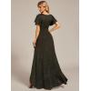 imageEverPretty Womens Glitter High Low Ruffled Hem VNeck Formal Dress with Sleeves 01738Army Green