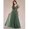 imageEverPretty Womens Mother of Bride Dress Double VNeck Empire Waist Front Wrap Tulle Bridesmaid Dress 07962Eucalyptus