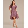 imageEverPretty Womens VNeck Short Sleeves A Line Empire Waist Sequin HighLow Evening Dresses 02401Orchid