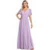 imageEverPretty Womens Bridesmaid Dress VNeck Ruffle Sleeves Ruched Bust Floor Length Chiffon Formal Dresses 0164AFrosted Lilac