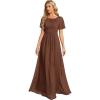 imageEverPretty Womens Classic Round Neck Short Sleeves Chiffon Floor Length Bridesmaid Dress 01840PHBrown
