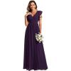 imageEverPretty Womens Flowy Chiffon A Line Ruffles Sleeves Back Cutout Bridesmaid Dresses 01819Purple