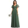 imageEverPretty Womens Mother of Bride Dress Double VNeck Empire Waist Front Wrap Tulle Bridesmaid Dress 07962Eucalyptus