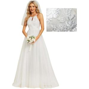 imageEverPretty Womens Formal Sexy Halter Sleeveless A Line Floor Length Wedding Dresses for Bride 02025PHIvory