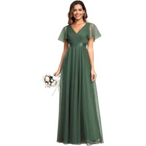 imageEverPretty Womens Mother of Bride Dress Double VNeck Empire Waist Front Wrap Tulle Bridesmaid Dress 07962Eucalyptus
