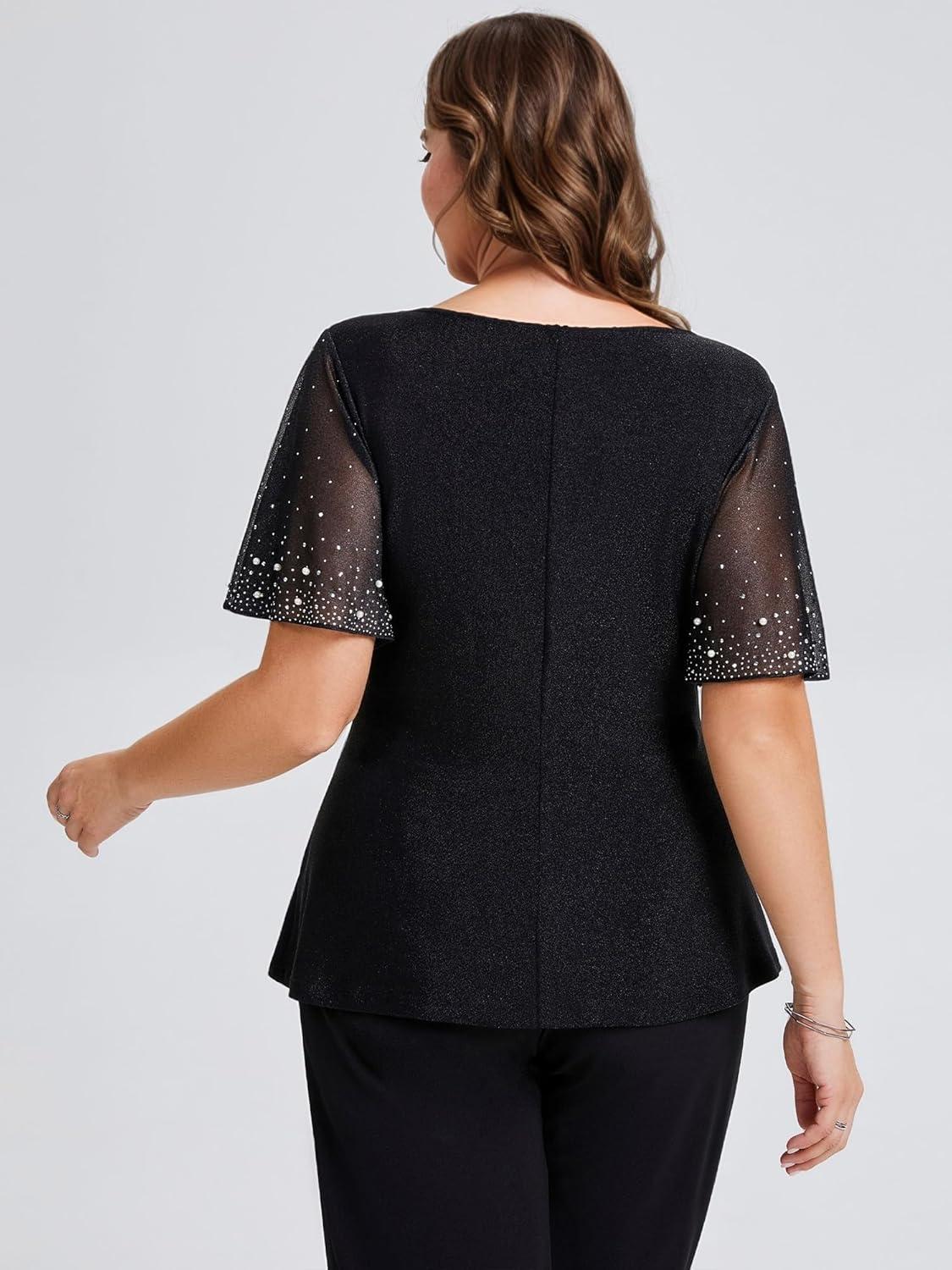 imageEverPretty Womens Classic Short Sleeves V Neck Evening Wedding Top Party Blouses Shirt 02445Black