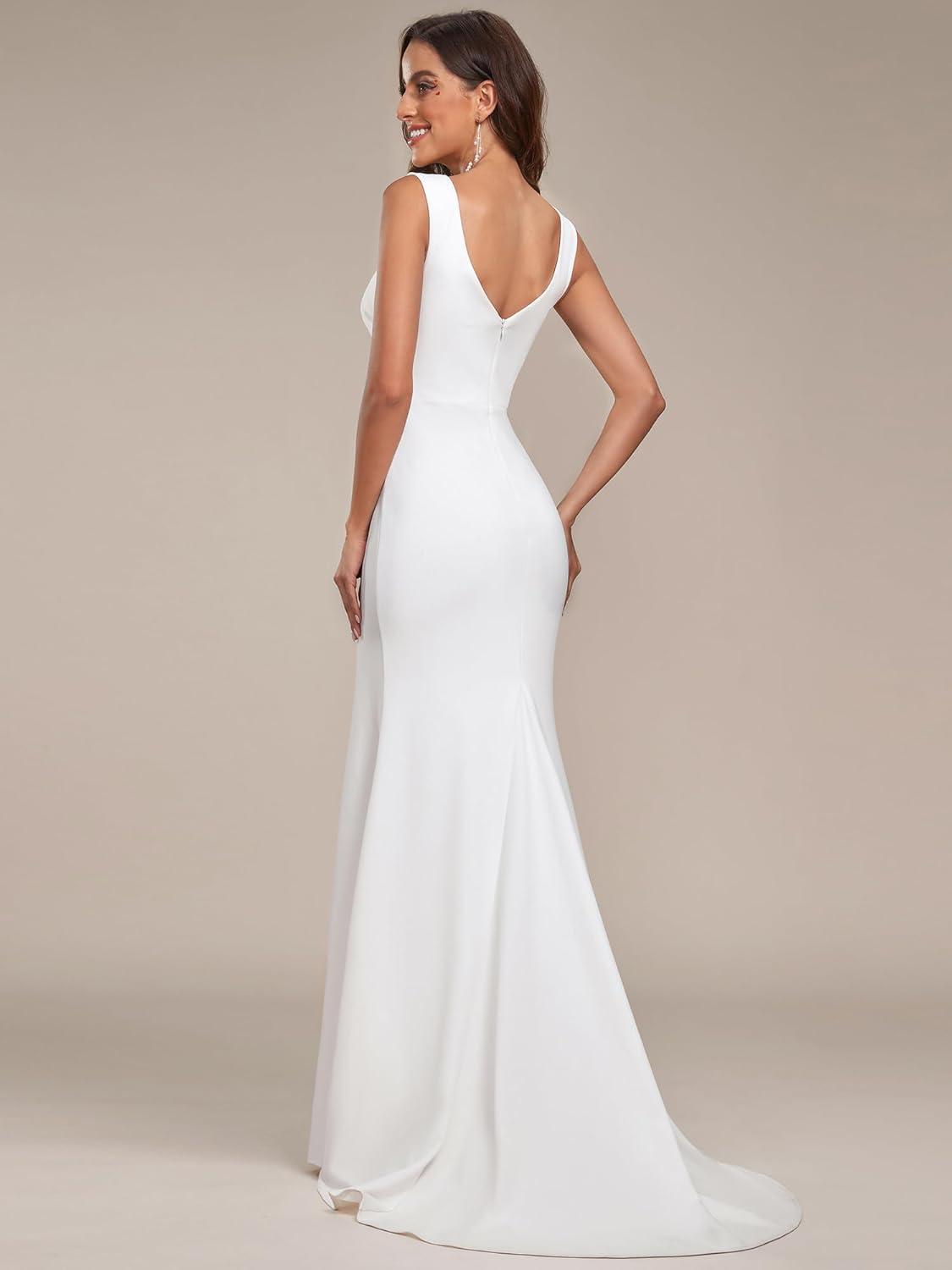 imageEverPretty Womens V Neck Sleeveless Bridal Wedding Dress with Slit Floor Length Mermaid Gown for Bride White 0121BWhite
