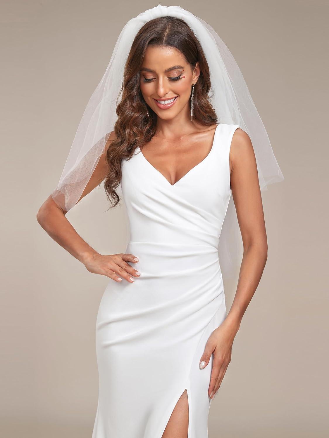 imageEverPretty Womens V Neck Sleeveless Bridal Wedding Dress with Slit Floor Length Mermaid Gown for Bride White 0121BWhite