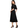 imageEverPretty Womens Round Neck Pleated Short Sleeves Appliques Aline Chiffon Midi Formal Evening Dresses 02961Black