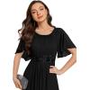 imageEverPretty Womens Round Neck Pleated Short Sleeves Appliques Aline Chiffon Midi Formal Evening Dresses 02961Black