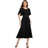 imageEverPretty Womens Round Neck Pleated Short Sleeves Appliques Aline Chiffon Midi Formal Evening Dresses 02961Black