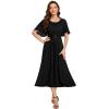 imageEverPretty Womens Round Neck Pleated Short Sleeves Appliques Aline Chiffon Midi Formal Evening Dresses 02961Black